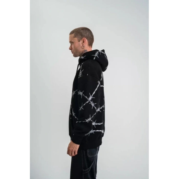 POLIZEI Premium Kalite Kapşonlu Varak Ve Pano Baskılı SweatShirt - Siyah