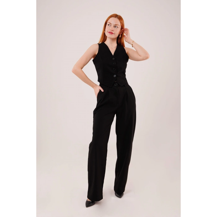 Premium Model Oturtmalı Siyah Pantolon