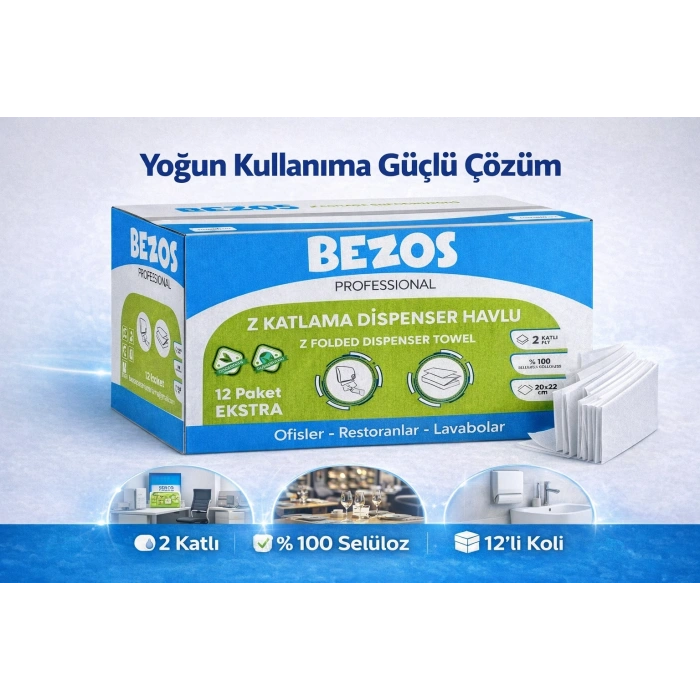 Professional Z Katlamalı Dispenser Havlu 2 Katlı %100 Selüloz 20x22 cm 12’li Koli