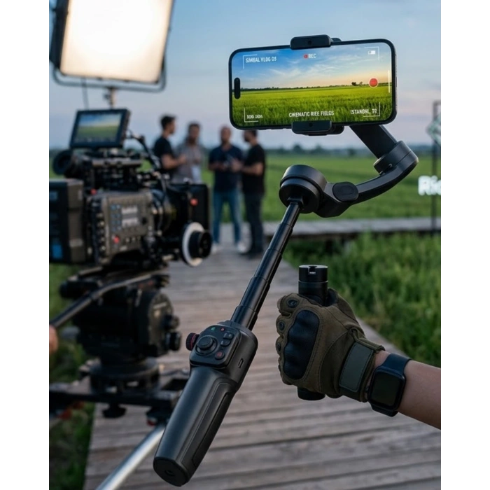 Profesyonel Telefon Video Sabitleyici Gimbal Stabilizer Vlog Aparatı
