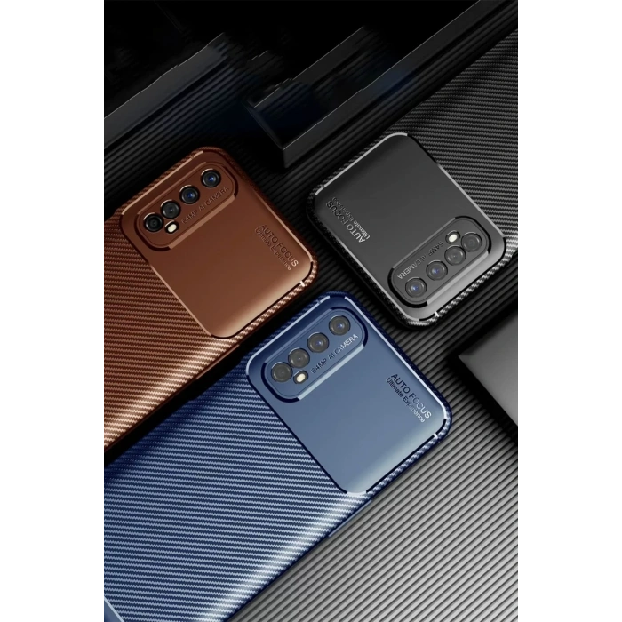 Realme 7 Kılıf Auto Focus Karbon Kapak - Kahverengi
