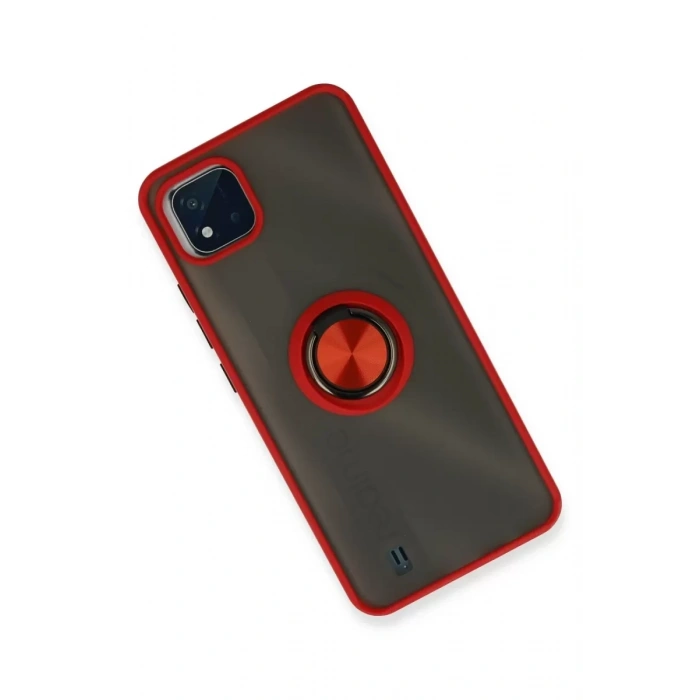 Realme C11 2021 Kılıf Montreal Yüzüklü Silikon Kapak - Kırmızı