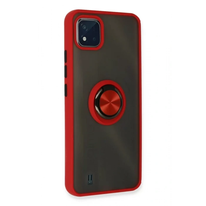 Realme C11 2021 Kılıf Montreal Yüzüklü Silikon Kapak - Kırmızı