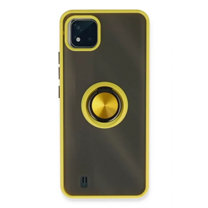 Realme C11 2021 Kılıf Montreal Yüzüklü Silikon Kapak - Sarı