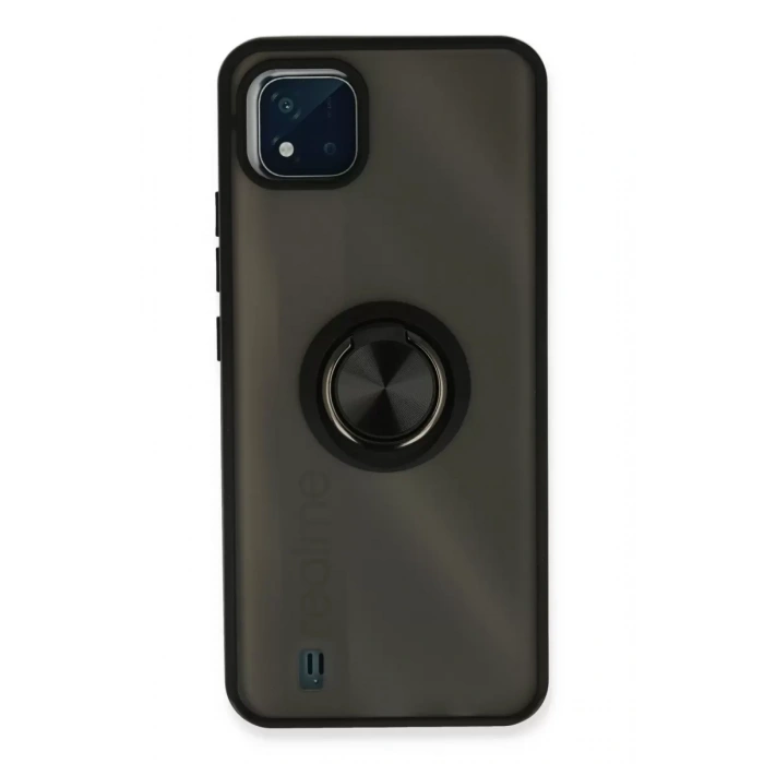 Realme C11 2021 Kılıf Montreal Yüzüklü Silikon Kapak - Siyah