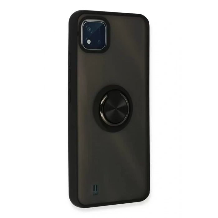 Realme C11 2021 Kılıf Montreal Yüzüklü Silikon Kapak - Siyah
