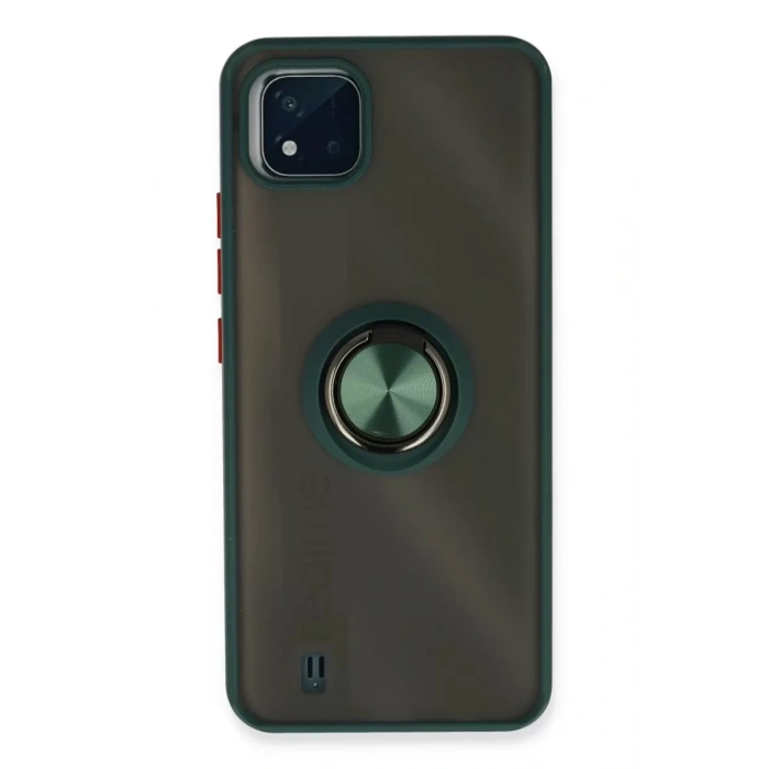 Realme C11 2021 Kılıf Montreal Yüzüklü Silikon Kapak - Yeşil