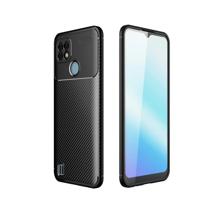 Realme C21 Kılıf Auto Focus Karbon Kapak - Siyah