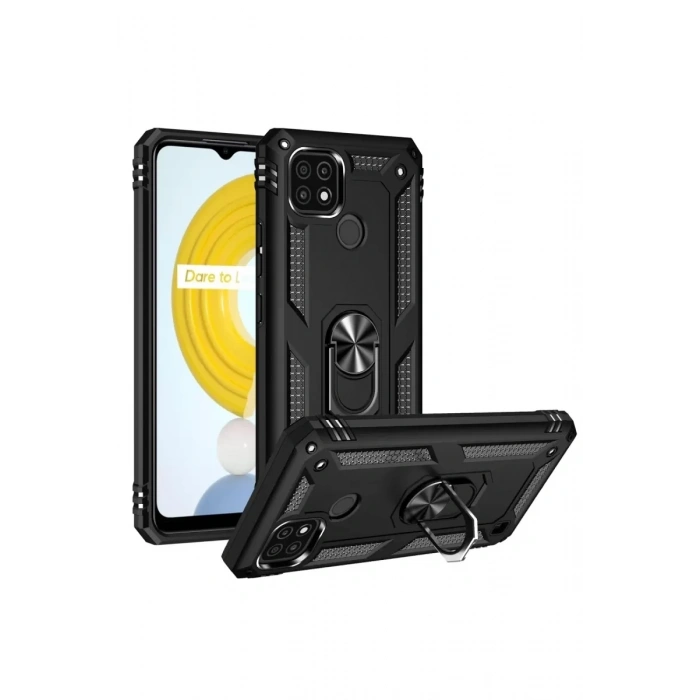 Realme C21 Kılıf Sofya Yüzüklü Silikon Kapak - Siyah