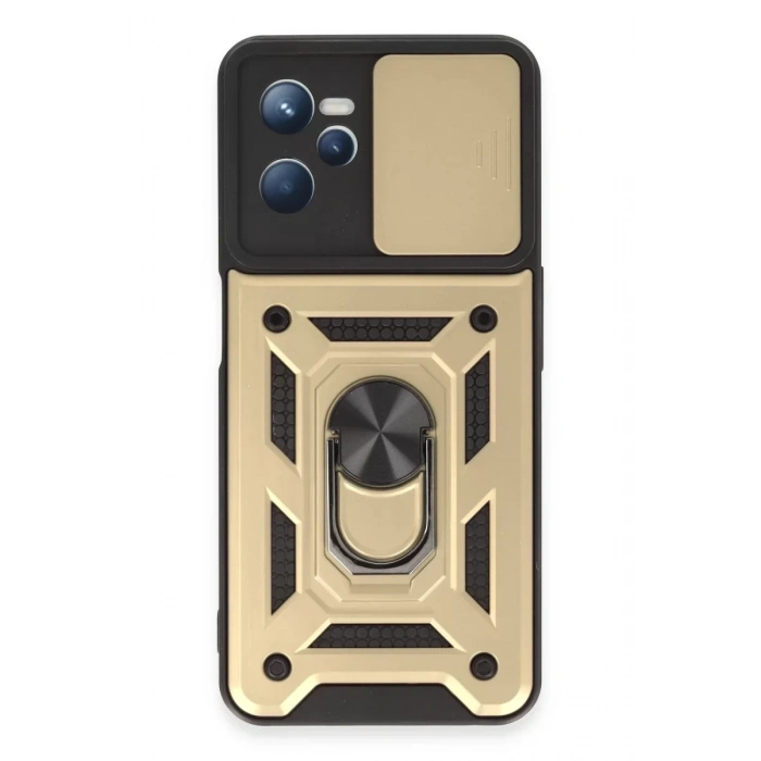 Realme C35 Kılıf Pars Lens Yüzüklü Silikon - Gold