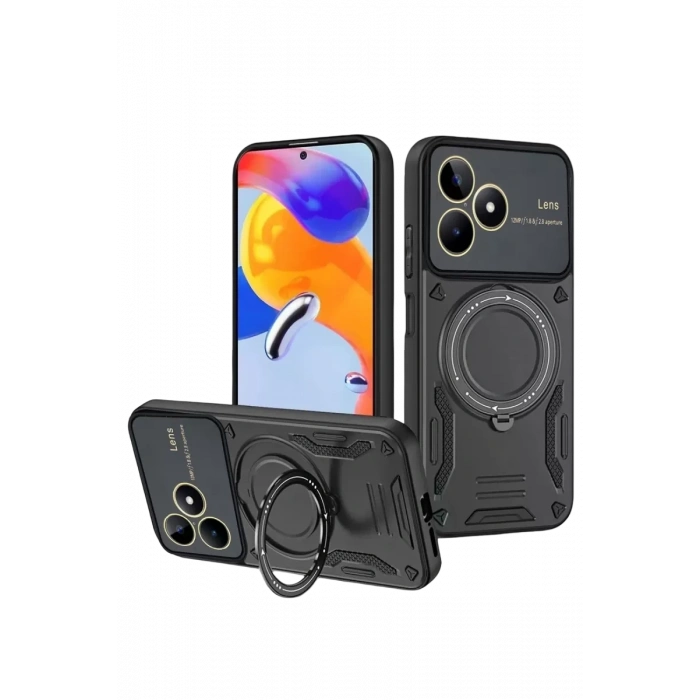 Realme C53 Kılıf Joy Lens Standlı Kapak - Siyah