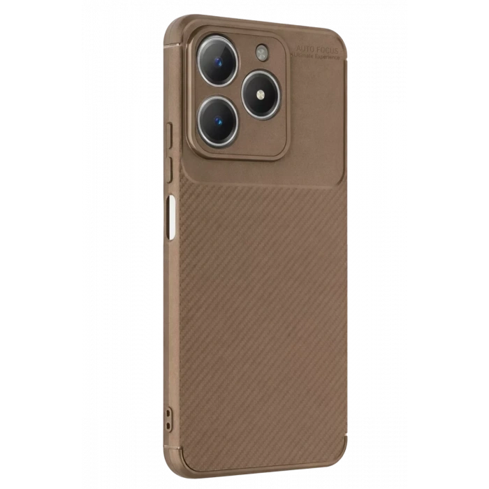 Realme C61 Kılıf Auto Focus Karbon Kapak - Kahverengi