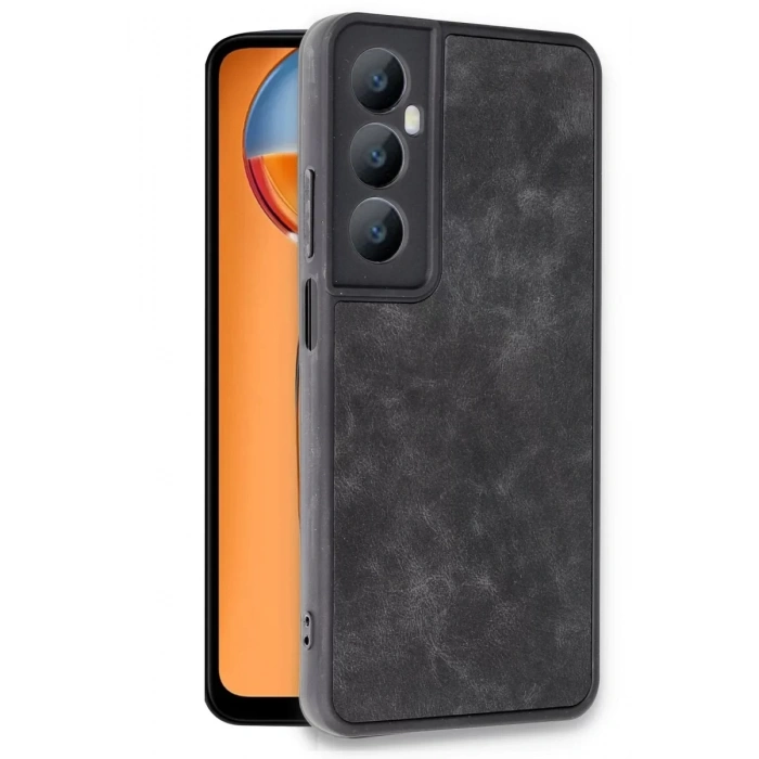 Realme C65 Kılıf Aras Deri Kapak - Siyah