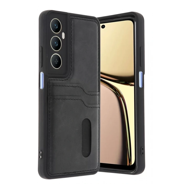 Realme C65 Sara Kartvizitli Deri Kılıf - Siyah