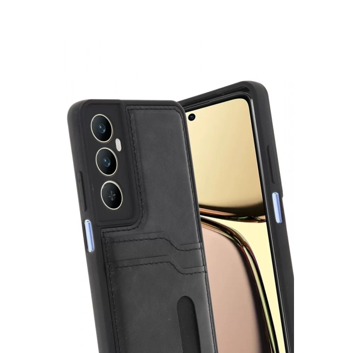 Realme C65 Sara Kartvizitli Deri Kılıf - Siyah