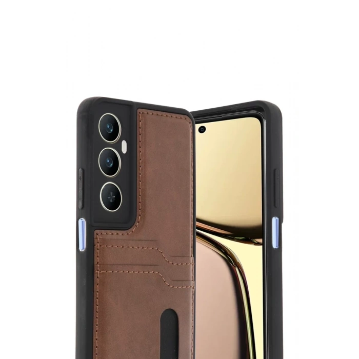 Realme C65 Sara Kartvizitli Deri Kılıf - Taba