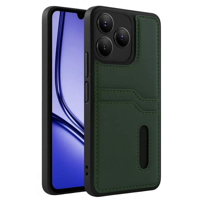 Realme Note 50 4G Kılıf Sara Kartvizitli Deri Kılıf - Koyu Yeşil