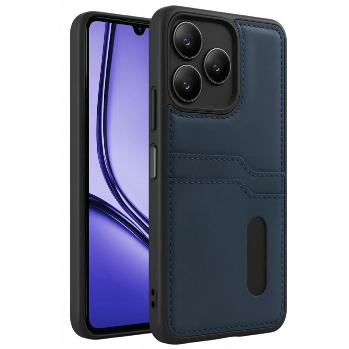 Realme Note 50 4G Kılıf Sara Kartvizitli Deri Kılıf - Lacivert