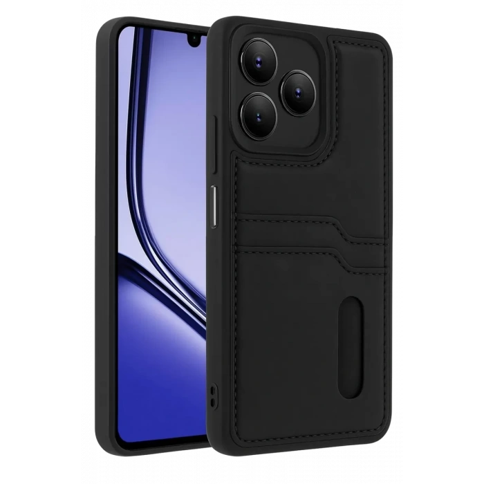 Realme Note 50 4G Kılıf Sara Kartvizitli Deri Kılıf - Siyah