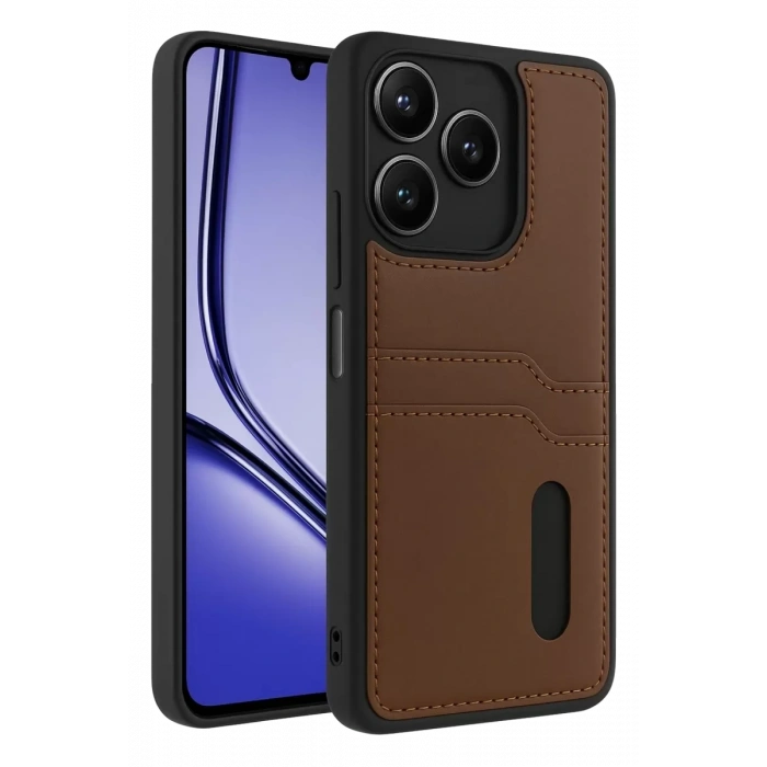 Realme Note 50 4G Kılıf Sara Kartvizitli Deri Kılıf - Taba