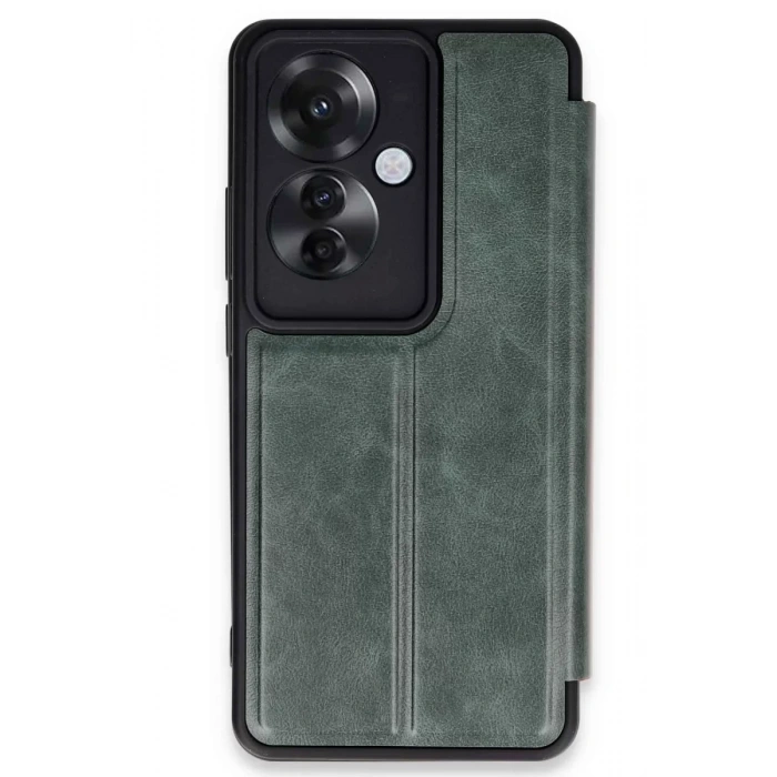 Reno 11F Kılıf Flip Cover - Koyu Yeşil