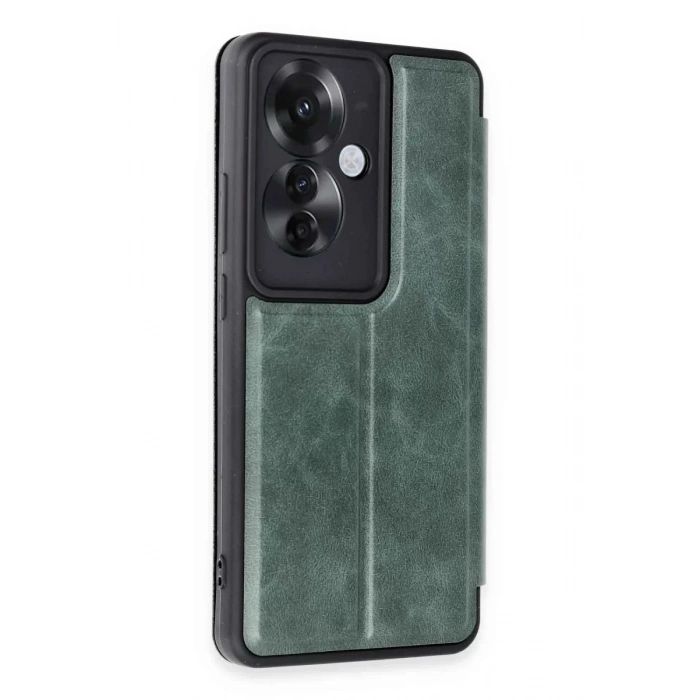 Reno 11F Kılıf Flip Cover - Koyu Yeşil