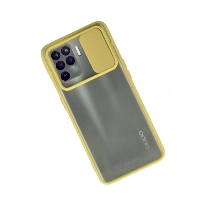 Reno 5 Lite Kılıf Palm Buzlu Kamera Sürgülü Silikon - Sarı