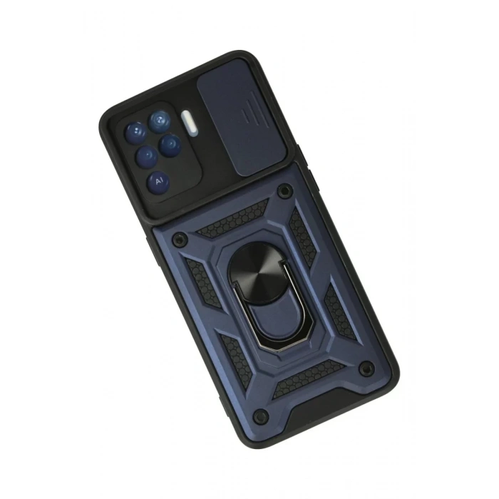 Reno 5 Lite Kılıf Pars Lens Yüzüklü Silikon - Lacivert