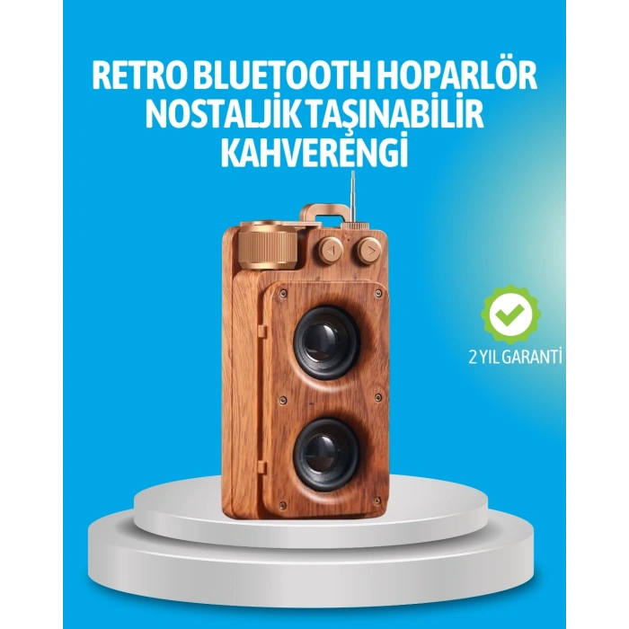 Retro Bluetooth Hoparlör Ahşap Görünümlü 5W Çift Stereo Ses