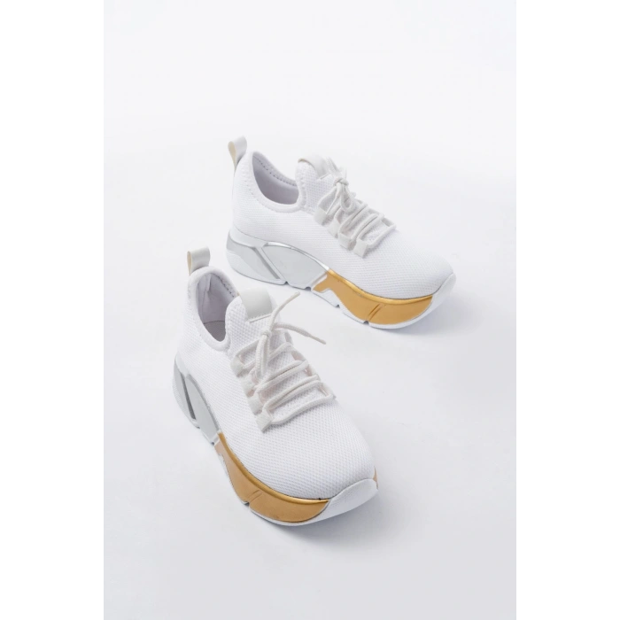 RS-400  Beyaz Bağcıklı Fileli Renkli Taban Günlük Kadın Spor