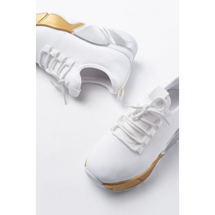 RS-400  Beyaz Bağcıklı Fileli Renkli Taban Günlük Kadın Spor