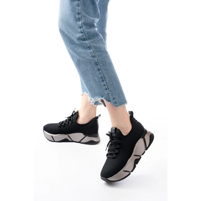 RS-400  Siyah Bağcıklı Fileli Platin Taban Günlük Kadın Spor