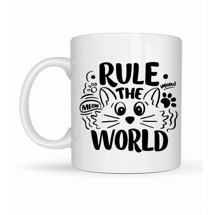 Rule The World Kedi Desenli Porselen Kupa MODEL 61 Sevimli Kedi Figürlü Kahve Kupası