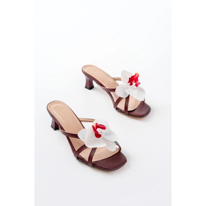S-622 Bordo Orkide Detaylı İnce Topuklu Kadın Terlik