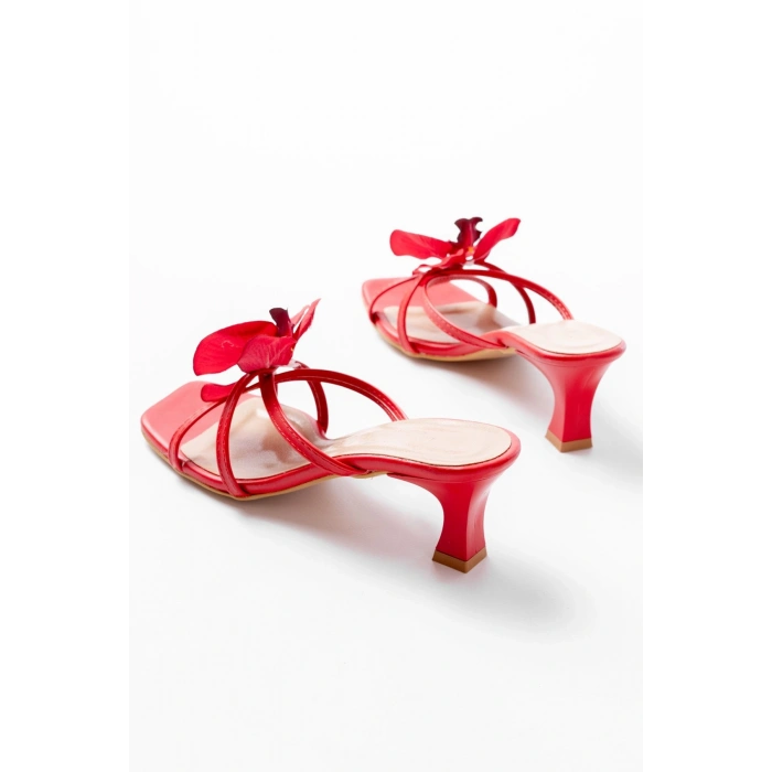 S-622 Kırmızı Orkide Detaylı İnce Topuklu Kadın Terlik