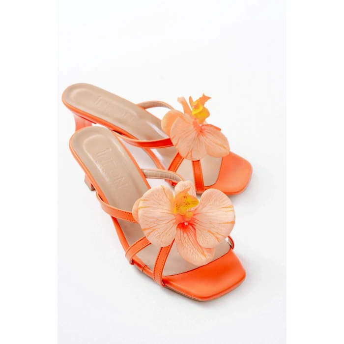 S-622 Orange Orkide Detaylı İnce Topuklu Kadın Terlik