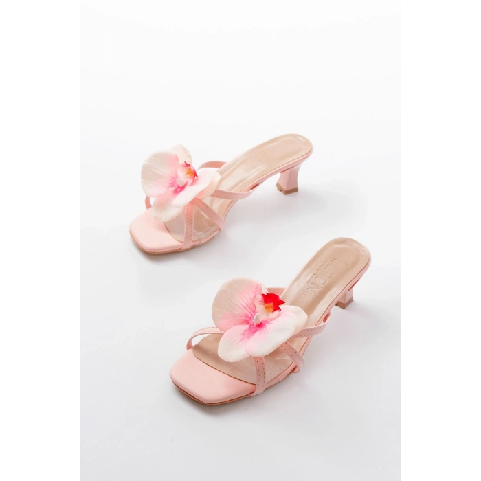 S-622 Pembe Orkide Detaylı İnce Topuklu Kadın Terlik