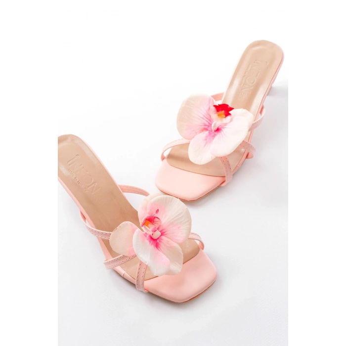 S-622 Pembe Orkide Detaylı İnce Topuklu Kadın Terlik