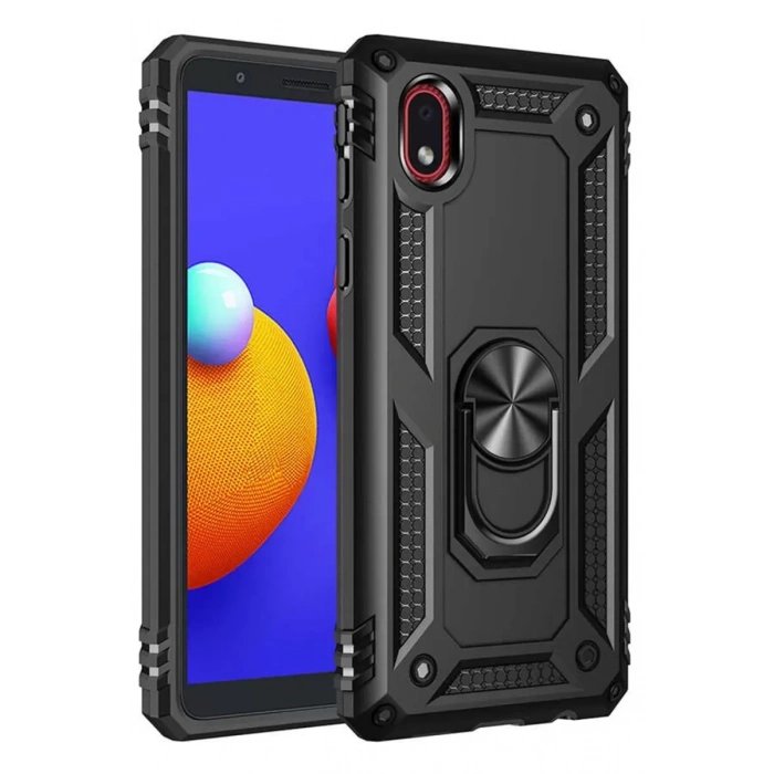 Samsung Galaxy A01 Core Kılıf Sofya Yüzüklü Silikon Kapak - Siyah