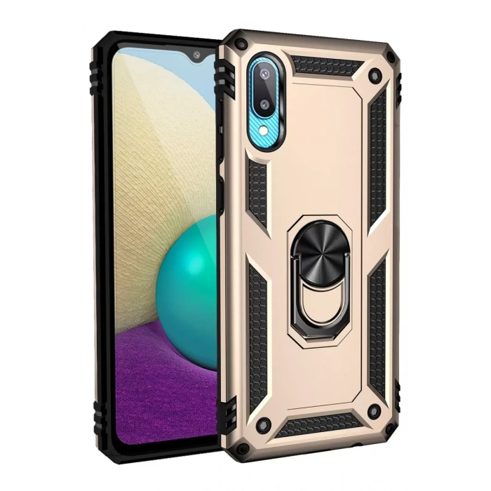 Samsung Galaxy A02 Kılıf Sofya Yüzüklü Silikon Kapak - Gold