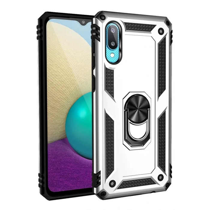 Samsung Galaxy A02 Kılıf Sofya Yüzüklü Silikon Kapak - Gümüş