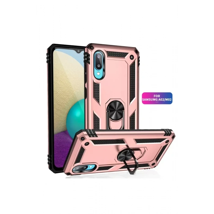 Samsung Galaxy A02 Kılıf Sofya Yüzüklü Silikon Kapak - Rose