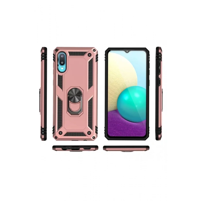 Samsung Galaxy A02 Kılıf Sofya Yüzüklü Silikon Kapak - Rose