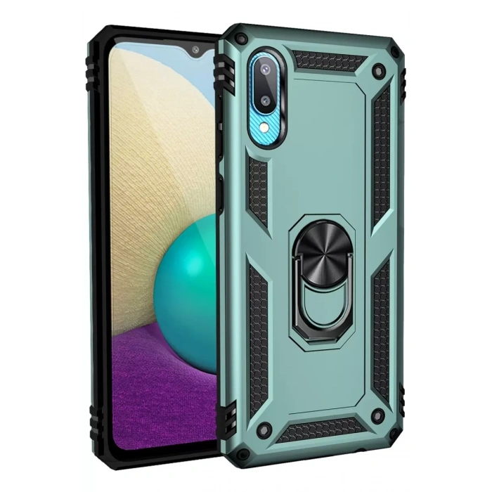Samsung Galaxy A02 Kılıf Sofya Yüzüklü Silikon Kapak - Yeşil