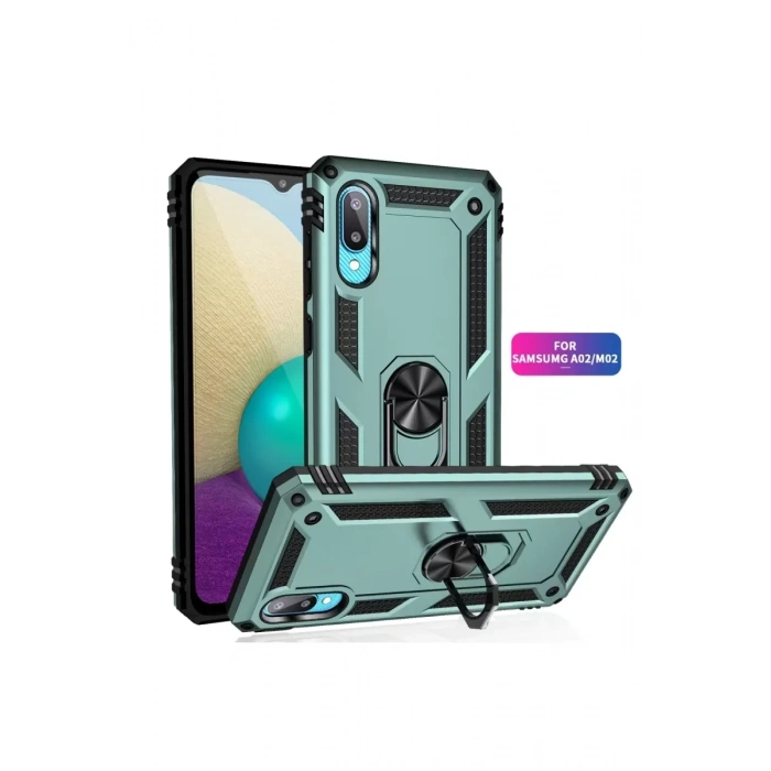 Samsung Galaxy A02 Kılıf Sofya Yüzüklü Silikon Kapak - Yeşil
