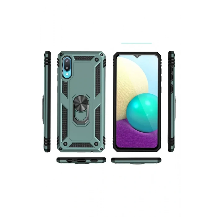 Samsung Galaxy A02 Kılıf Sofya Yüzüklü Silikon Kapak - Yeşil