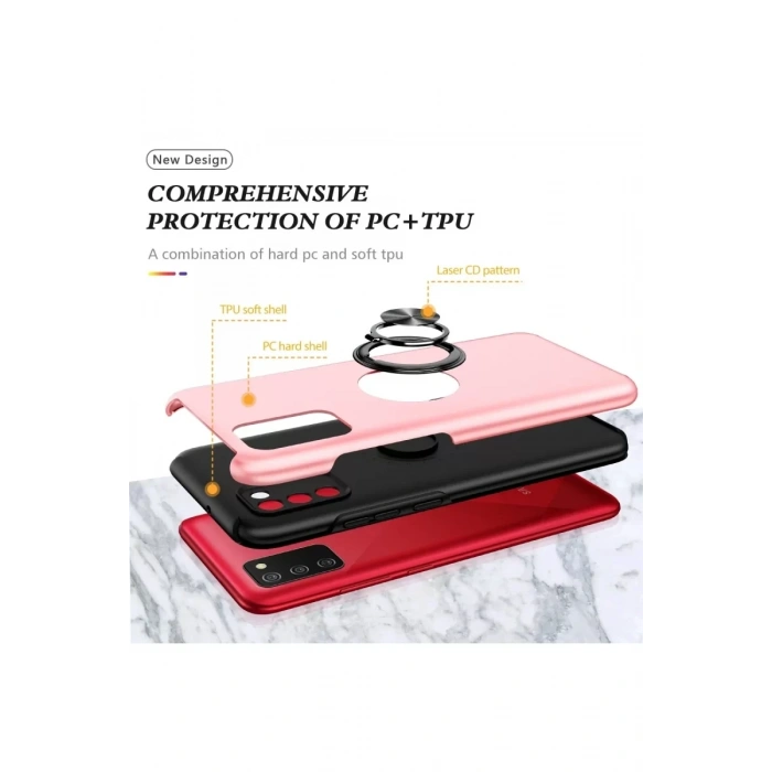 Samsung Galaxy A02S Kılıf Elit Yüzüklü Kapak - Pembe