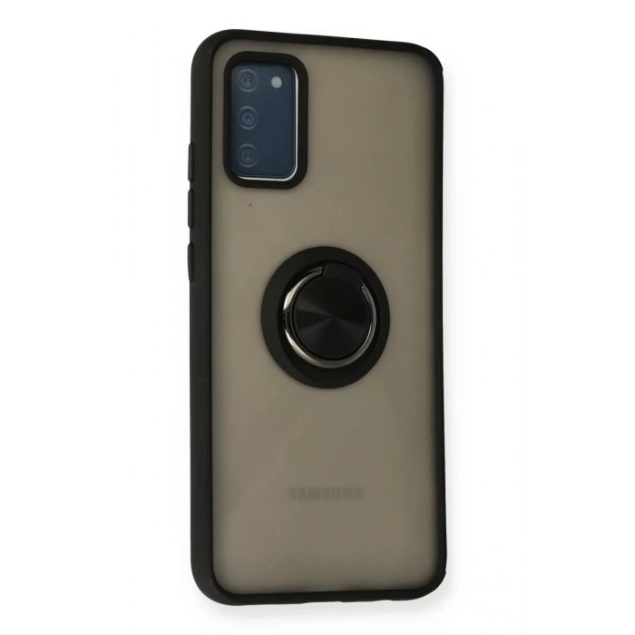 Samsung Galaxy A02S Kılıf Montreal Yüzüklü Silikon Kapak - Siyah