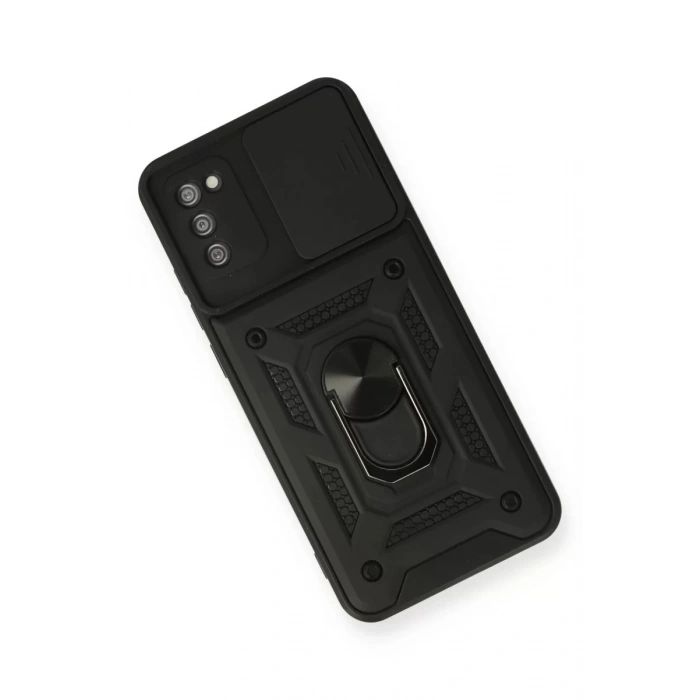 Samsung Galaxy A02S Kılıf Pars Lens Yüzüklü Silikon - Siyah