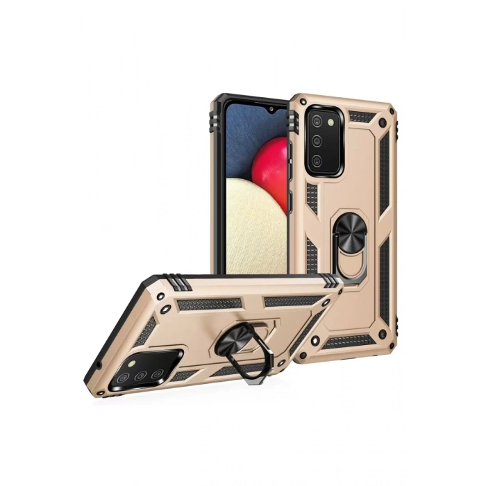 Samsung Galaxy A02S Kılıf Sofya Yüzüklü Silikon Kapak - Gold
